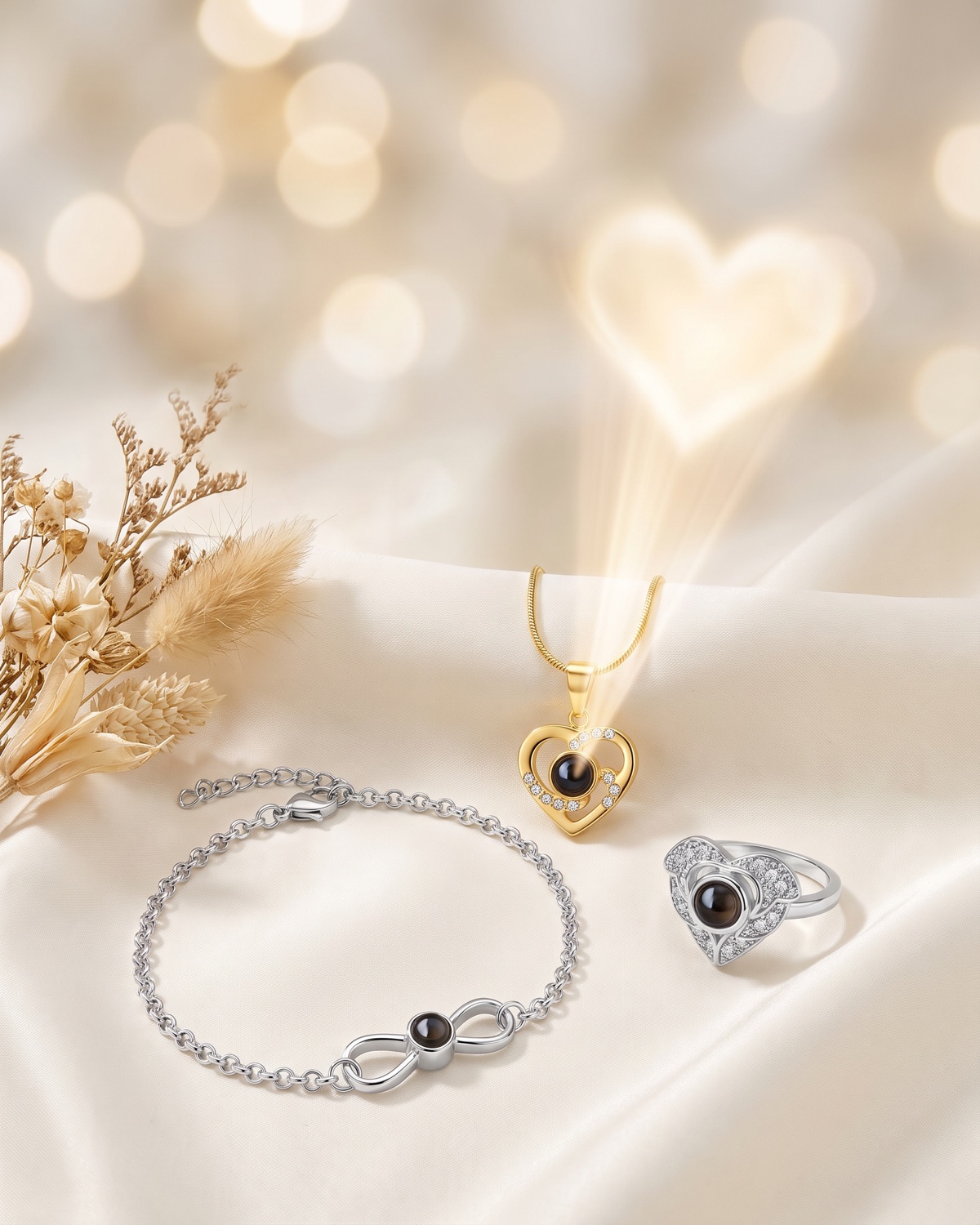 Couple with memory projection jewelry